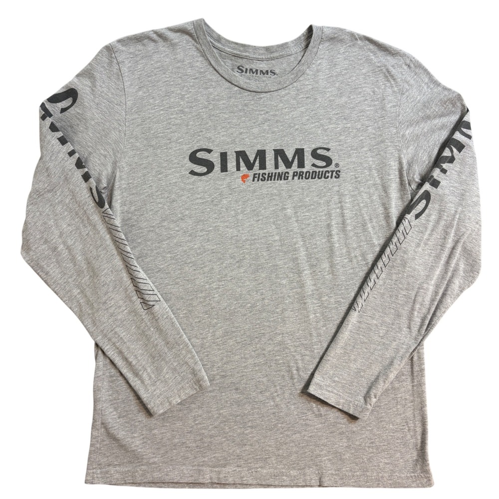 Simms Fishing Products Mens Large Long Sleeve T-Shirt Gray Logo Fish Graphic